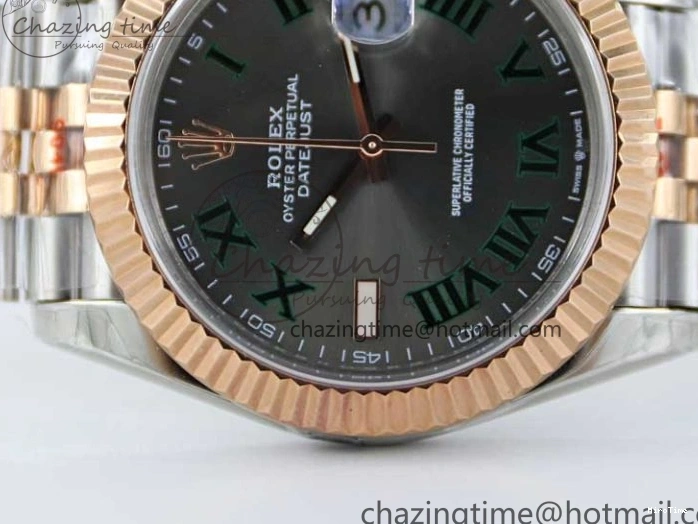 MiroTime 0310 Tailored DateJust 41 126331 SS RG TWF 1:1 Best Edition 904L Steel Gray Dial Green Roman on SS RG Jubilee Bracelet VR 2450